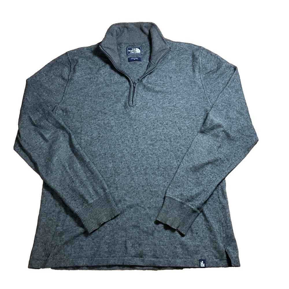 The North Face Sweater Mens Size Large Gray Quarter Zip Cotton Wool Nylon